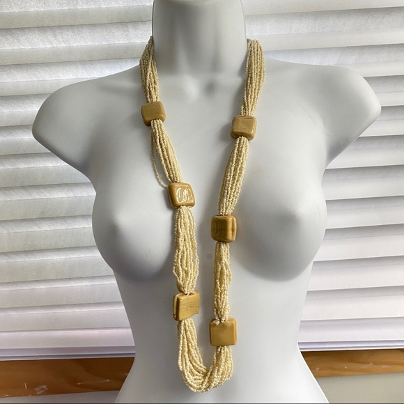 Cream Seed Bead Multi-Strand Chunky Necklace - Picture 4 of 7